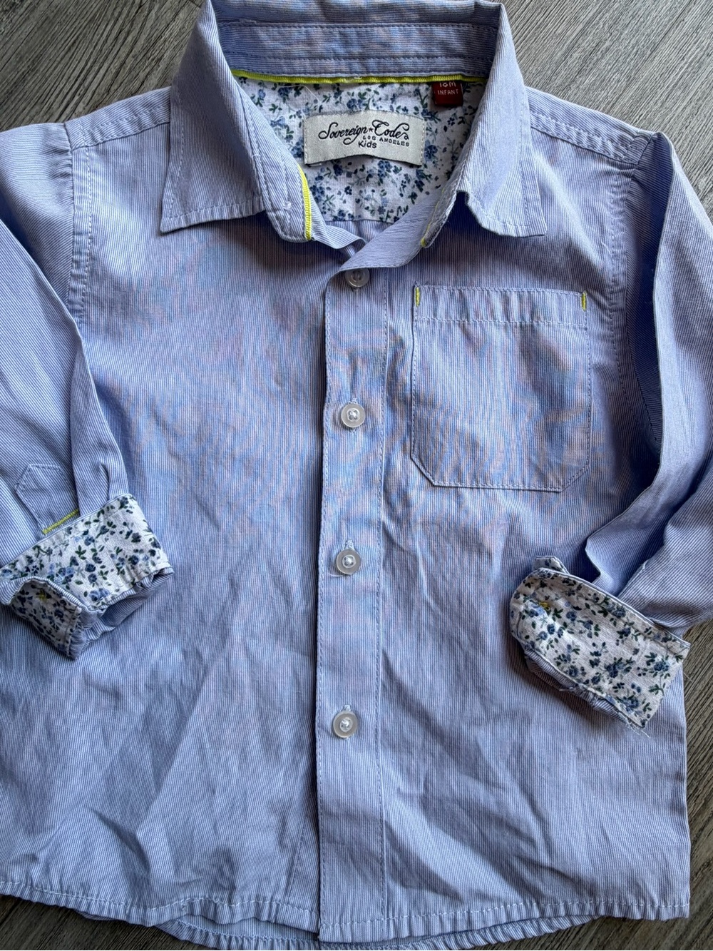 Sovereign Code Boys Pale Blue Button-Down Shirt with Floral Trim